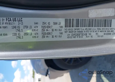 2015 Dodge Journey Sxt из США, поврежденный, VIN 3C4PDDBG6FT651438